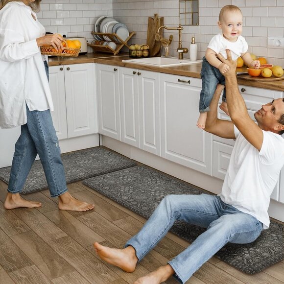 New 2Pcs Green Kitchen Mat Set, Non Slip Waterproof Cushioned Rugs for Floor - Picture 8 of 9